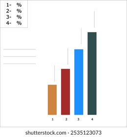 Color bar chart,
with four columns, with an icon for percent