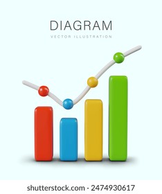 Color bar chart with line. Vertical poster, concept of analytics, statistics, analysis