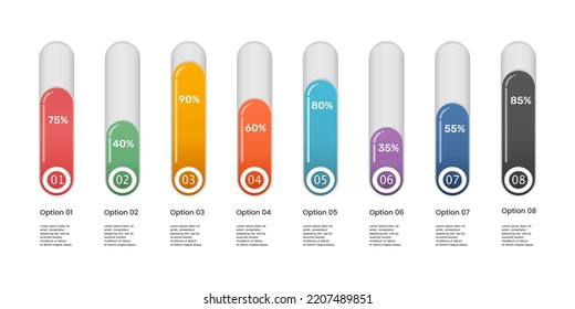 Infografía de la barra de color que muestra el porcentaje de crecimiento del negocio 8 opciones