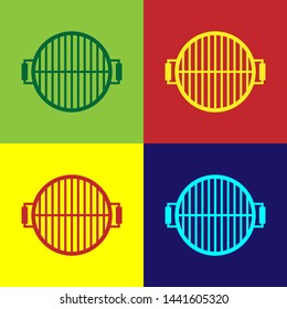 Color Barbecue grill icon isolated on color backgrounds. Top view of BBQ grill. Steel grid. Vector Illustration