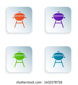 Color Barbecue grill icon isolated on white background. BBQ grill party. Set icons in square buttons. Vector Illustration