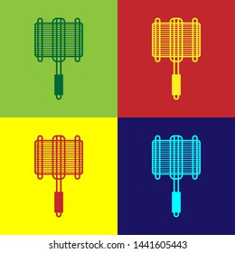 Color Barbecue steel grid icon isolated on color backgrounds. Top view of BBQ grill. Wire rack for BBQ. Grilling basket. Vector Illustration