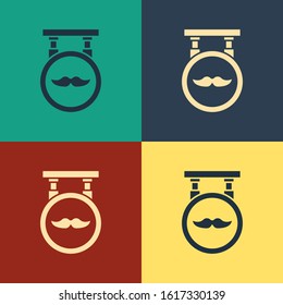 Color Barbershop icon isolated on color background. Hairdresser logo or signboard. Vintage style drawing. Vector Illustration