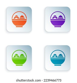Color Basket with easter eggs icon isolated on white background. Happy Easter. Set colorful icons in square buttons. Vector Illustration