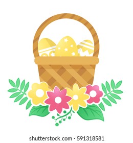 Color basket with Easter eggs. Vector illustration.