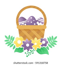 Color basket with Easter eggs. Vector illustration.
