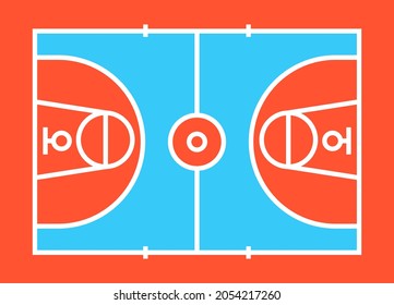 Color basketball court line icon. Element for sport strategy. Top view. Flat design. Colored Vector illustration. 