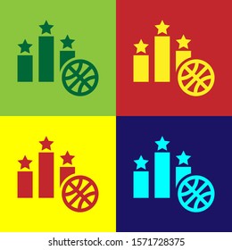 Color Basketball over sports winner podium icon isolated on color background.  Vector Illustration