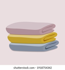 Color bath towel piles folded. vector illustration. 
