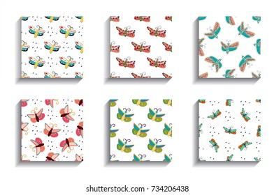 color batterfly seamless pattern set