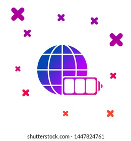Color Battery charge level indicator with earth globe icon isolated on white background. World or Earth sign. Gradient random dynamic shapes. Vector Illustration