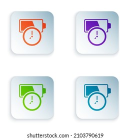 Color Battery charge level indicator icon isolated on white background. Set colorful icons in square buttons. Vector