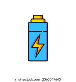 Color Battery icon isolated on white background. Lightning bolt symbol. Flat filled outline style with shadow. Vector