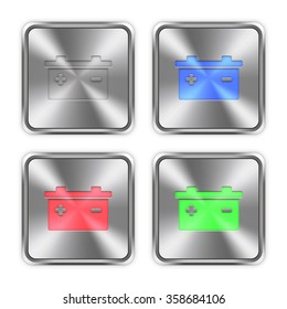 Color battery icons engraved in glossy steel push buttons.