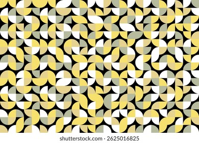 Color bauhaus style seamless pattern. Modern ornament with grid and tile geo squares, semicircles and half-circles. Abstract geometric retro background for cloth, card, textile, fabric.