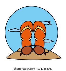 color beach flip flop with fashion sunglasses