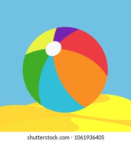 Color Beachball Icon Vector Illustration. Rainbow  In Beach Sand Sky Sea