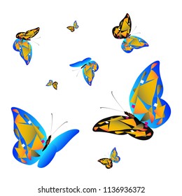 color beautiful butterflies, isolated on a white