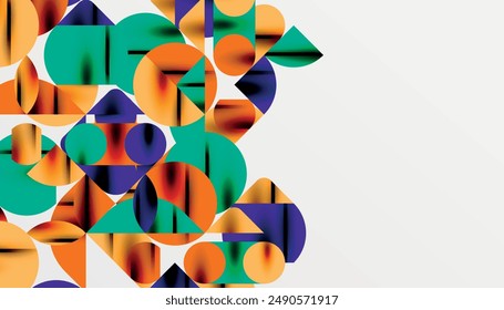 Color beautiful circles, semi circles, squares and round triangles. Geometric mosaic style pattern abstract background for wallpaper, banner, backdrop, card, book Illustration, landing page
