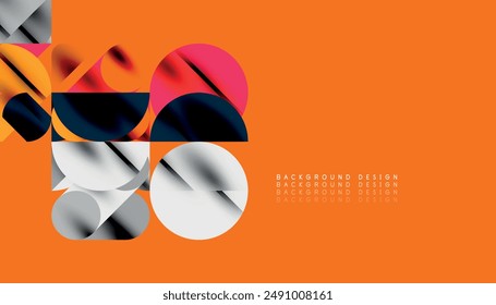 Color beautiful circles, semi circles, squares and round triangles. Geometric mosaic style pattern abstract background for wallpaper, banner, backdrop, card, book Illustration, landing page