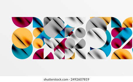 Color beautiful circles, semi circles, squares and round triangles. Geometric mosaic style pattern abstract background for wallpaper, banner, backdrop, card, book Illustration, landing page