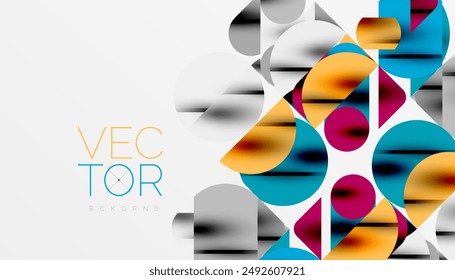 Color beautiful circles, semi circles, squares and round triangles. Geometric mosaic style pattern abstract background for wallpaper, banner, backdrop, card, book Illustration, landing page