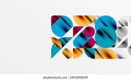 Color beautiful circles, semi circles, squares and round triangles. Geometric mosaic style pattern abstract background for wallpaper, banner, backdrop, card, book Illustration, landing page