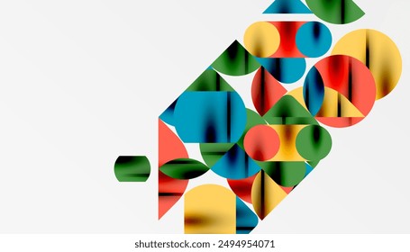 Color beautiful circles, semi circles, squares and round triangles. Geometric mosaic style pattern abstract background for wallpaper, banner, backdrop, card, book Illustration, landing page
