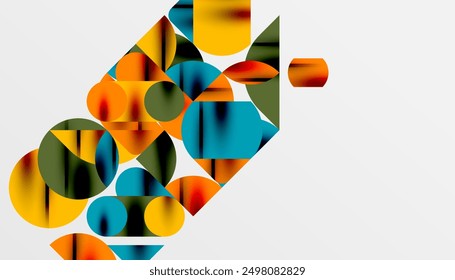 Color beautiful circles, semi circles, squares and round triangles. Geometric mosaic style pattern abstract background for wallpaper, banner, backdrop, card, book Illustration, landing page