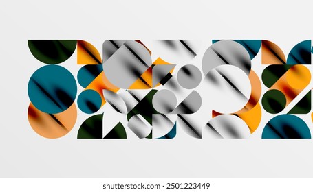 Color beautiful circles, semi circles, squares and round triangles. Geometric mosaic style pattern abstract background for wallpaper, banner, backdrop, card, book Illustration, landing page