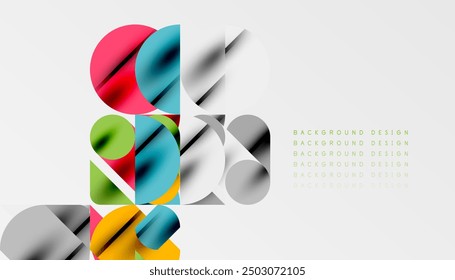 Color beautiful circles, semi circles, squares and round triangles. Geometric mosaic style pattern abstract background for wallpaper, banner, backdrop, card, book Illustration, landing page