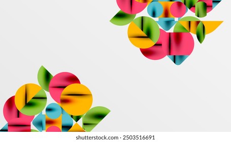 Color beautiful circles, semi circles, squares and round triangles. Geometric mosaic style pattern abstract background for wallpaper, banner, backdrop, card, book Illustration, landing page