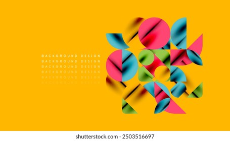Color beautiful circles, semi circles, squares and round triangles. Geometric mosaic style pattern abstract background for wallpaper, banner, backdrop, card, book Illustration, landing page