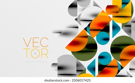 Color beautiful circles, semi circles, squares and round triangles. Geometric mosaic style pattern abstract background for wallpaper, banner, backdrop, card, book Illustration, landing page