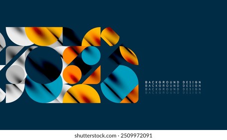 Color beautiful circles, semi circles, squares and round triangles. Geometric mosaic style pattern abstract background for wallpaper, banner, backdrop, card, book Illustration, landing page