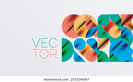 Color beautiful circles, semi circles, squares and round triangles. Geometric mosaic style pattern abstract background for wallpaper, banner, backdrop, card, book Illustration, landing page