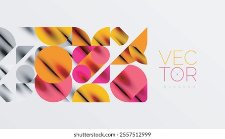 Color beautiful circles, semi circles, squares and round triangles. Geometric mosaic style pattern abstract background for wallpaper, banner, backdrop, card, book Illustration, landing page