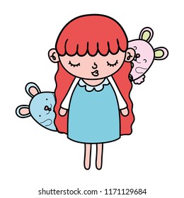 color beauty girl child with mice animals
