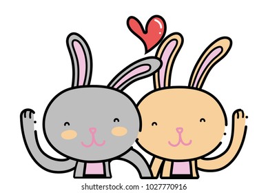 color beauty rabbit couple together with heart