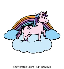 color beauty unicorn standing in the clouds with rainbow