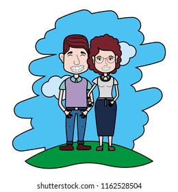 color beauty woman and man couple in the landscape