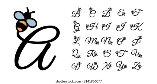 Color bee alphabet letters monogram font 