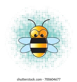 color bee wearing eye glass over dot pattern-vector drawing