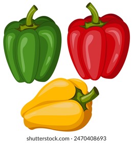 Color bell peppers, paprika, vegetable, healthy food. Bell peppers in cartoon style. Graphic element for fabric, textile, clothing, wrapping paper, wallpaper, poster.Vector Illustration.