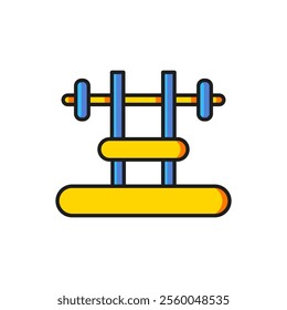 Color Bench with barbel icon isolated on white background. Gym equipment. Bodybuilding, powerlifting, fitness concept. Flat filled outline style with shadow. Vector