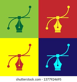 Color Bezier curve icon isolated on color backgrounds. Pen tool icon. Vector Illustration