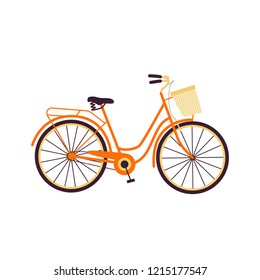 a color bicycle, bike with a basket; vector illustration or icon,  graphic symbol isolated on white. A digital drawing EPS10