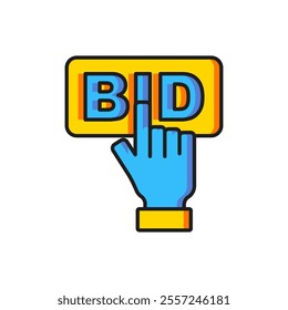 Color Bid icon isolated on white background. Auction bidding. Sale and buyers. Flat filled outline style with shadow. Vector