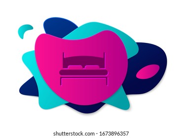 Color Big bed for two or one person icon isolated on white background. Abstract banner with liquid shapes. Vector Illustration