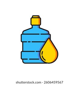 Color Big bottle with clean water icon isolated on white background. Plastic container for the cooler. Flat filled outline style with shadow. Vector